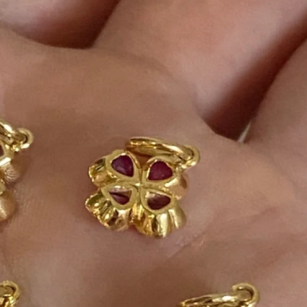 14k Gold & Natural Ruby Lucky Four Leaf Clover Mini Charm - Picture 3 of 5